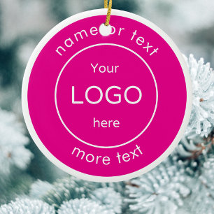 Añadir su logotipo tienda rosa Navidad Ornamento d