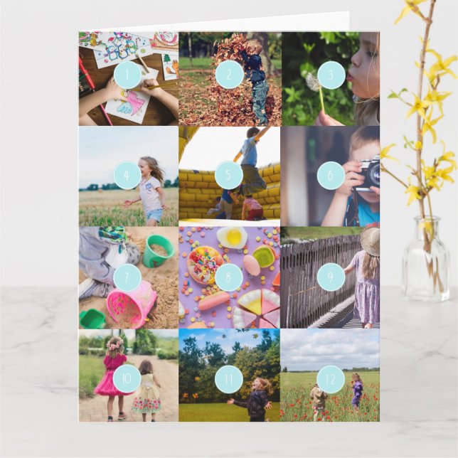Añadir su propia tarjeta de 12 fotos personalizabl (flor amarilla)