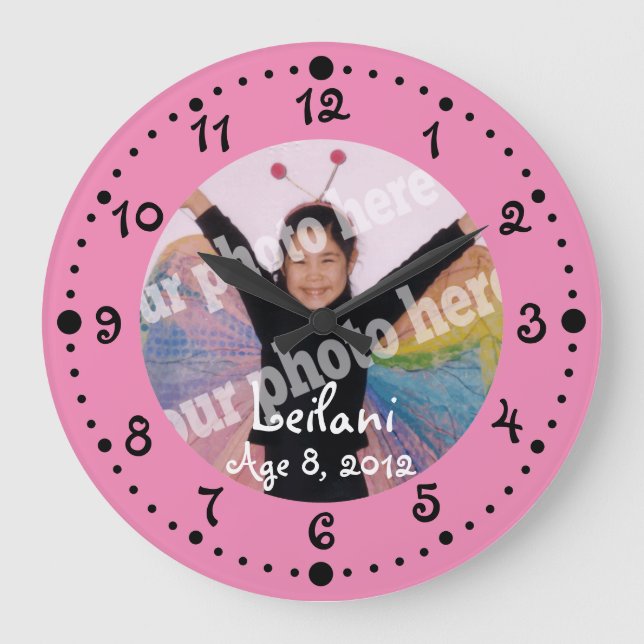 Añadir su propio reloj rosado de corte fotográfico (Anverso)