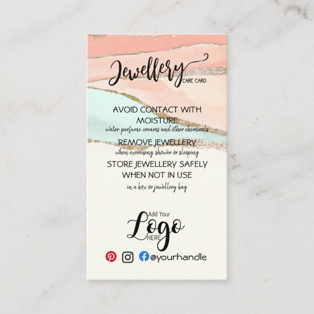 AÑADIR SUS TARJETAS DE CUIDADO DE joyería LOGO par (Anverso)
