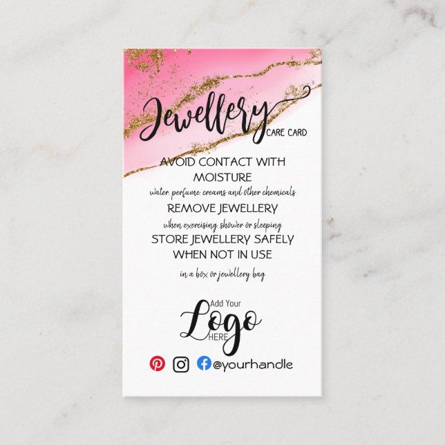 AÑADIR SUS TARJETAS DE CUIDADO DE joyería LOGO par (Anverso)