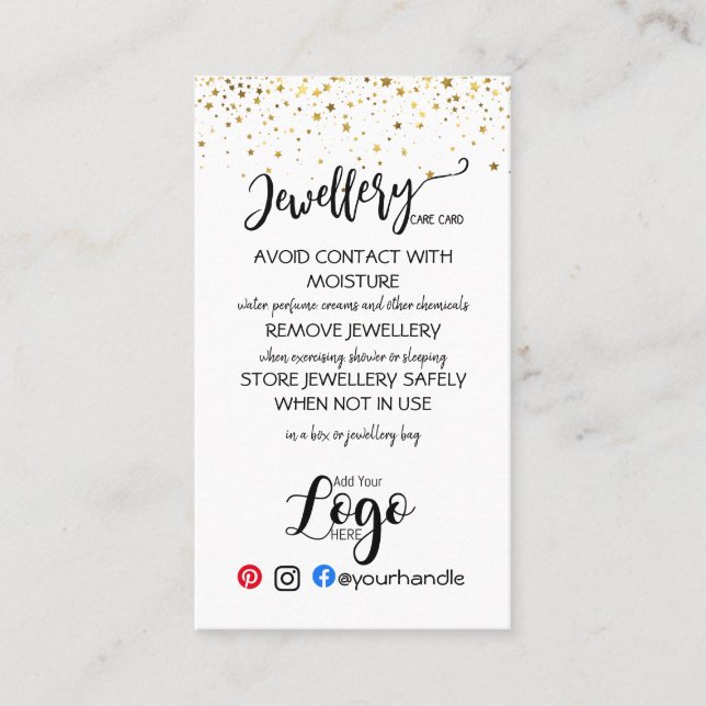 AÑADIR SUS TARJETAS DE CUIDADO DE joyería LOGO par (Anverso)