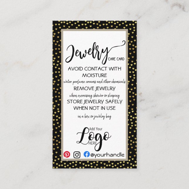 AÑADIR SUS TARJETAS DE CUIDADO DE joyería LOGO PAR (Anverso)
