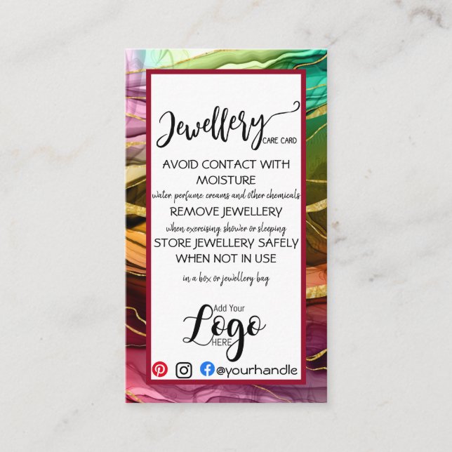 AÑADIR SUS TARJETAS DE CUIDADO DE joyería LOGO par (Anverso)
