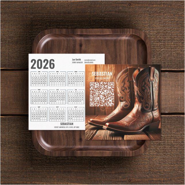 Añadir tarjetas de visita del Calendario de Fotogr (Add Photo Western 2026 Calendar Business Cards (front and back))
