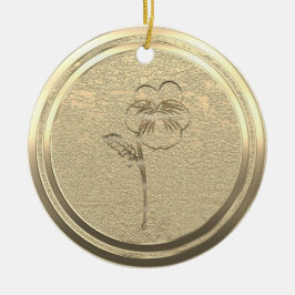 Añadir texto dorado Pansy Viola Ornamento cerámico