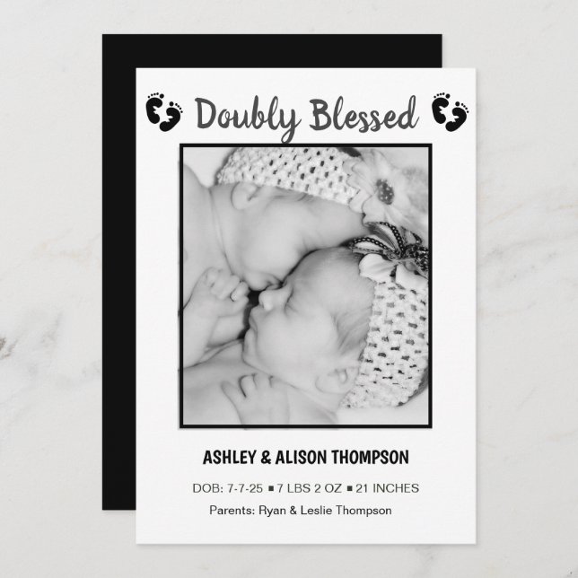 Añadir tu anuncio de nacimiento de gemelos de foto (Anverso / Reverso)