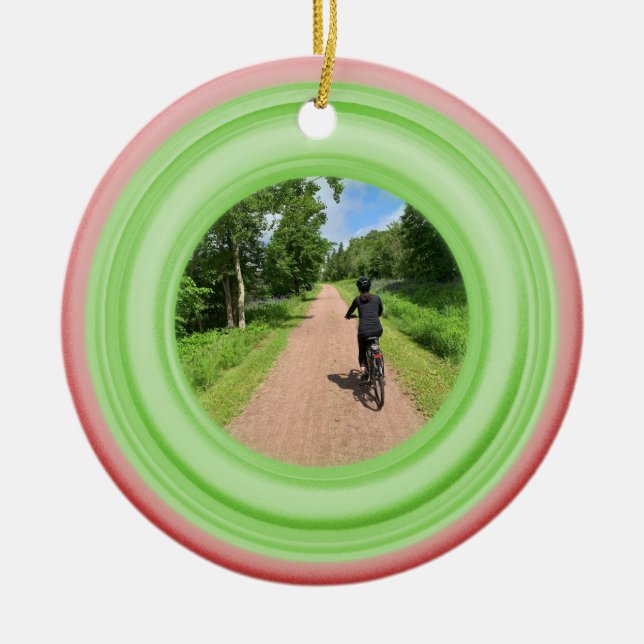 Añadir tu foto ornamento de cerámica rojo y verde (Frente)