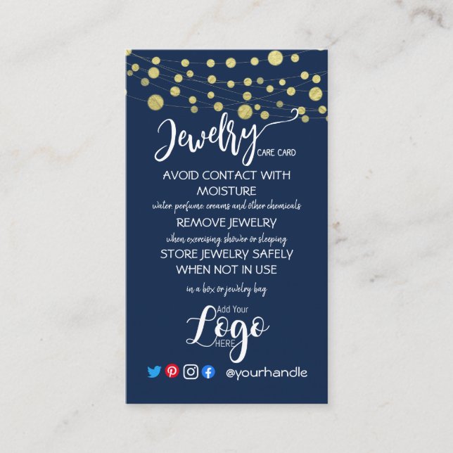 AÑADIR TUS TARJETAS DE CUIDADO DE joyería DE LOGO  (Anverso)