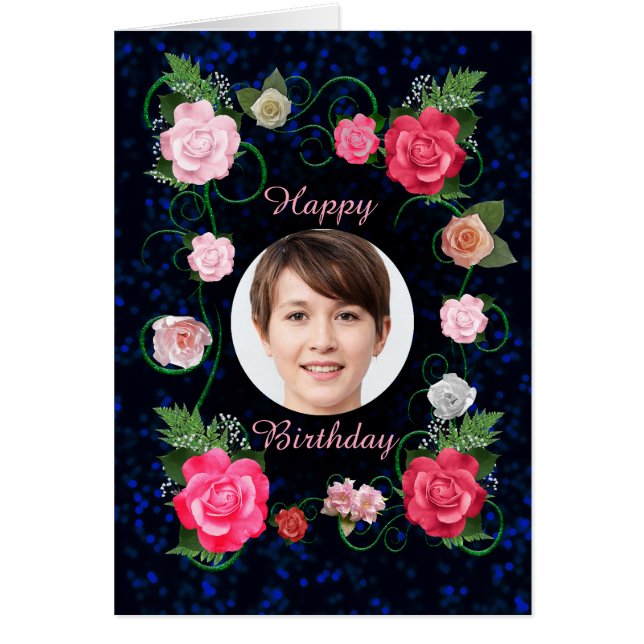 Añadir un cumpleaños fotográfico a hermosos Rosas (Frente)