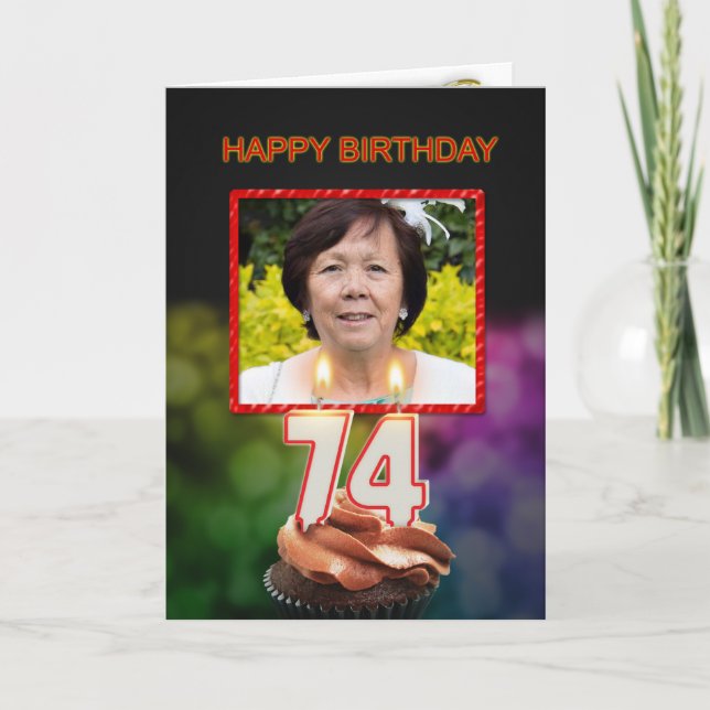 Añadir una foto, tarjeta de cumpleaños 74 con vela (Anverso)