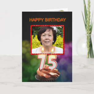 Añadir una foto, tarjeta de cumpleaños 75 con vela