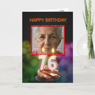 Añadir una foto, tarjeta de cumpleaños 76 con vela