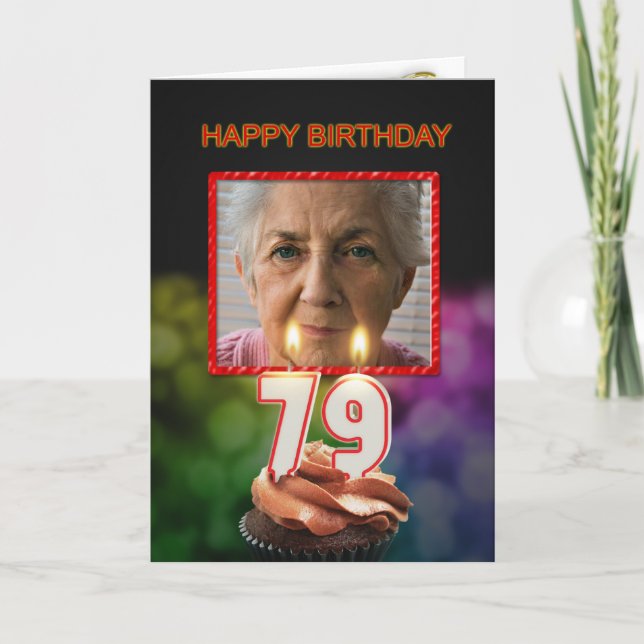 Añadir una foto, tarjeta de cumpleaños 79 con vela (Anverso)