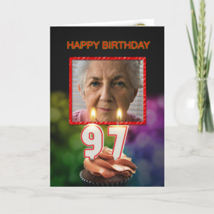 Añadir una foto, tarjeta de cumpleaños 97 con vela
