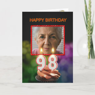 Añadir una foto, tarjeta de cumpleaños 98 con vela