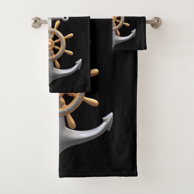 Anchor and Ship's Wheel  Bath Towel Set (In situ)