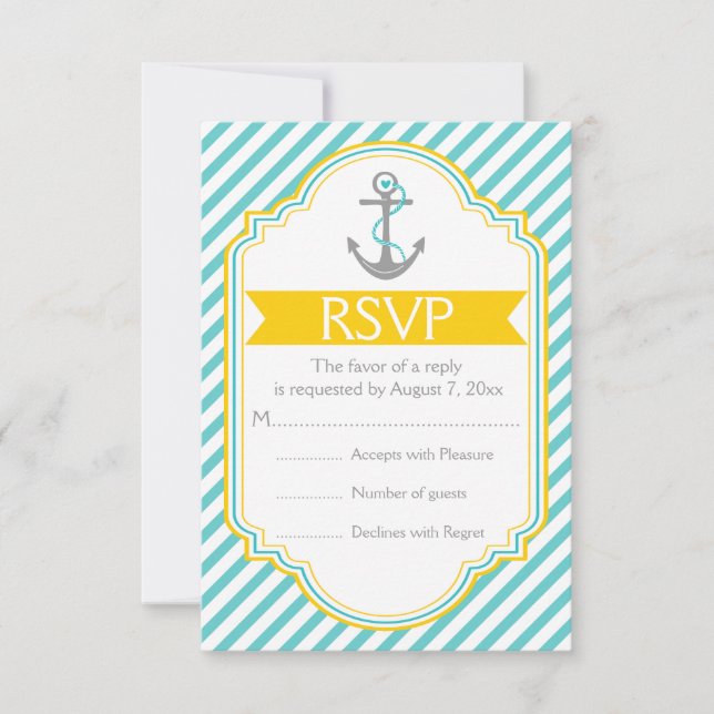 Anchor aqua, boda náutica amarilla RSVP (Anverso)