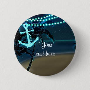 Anchor Beach & Palm Trees Botón Pin de Luz Nocturn