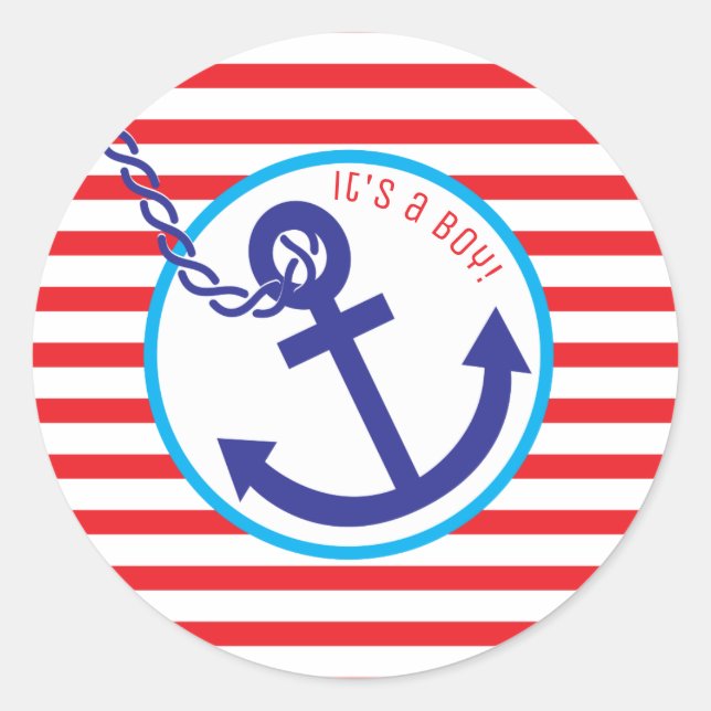 Anchor Rope Stripe Baby Shower Boy Pegatina (Anverso)