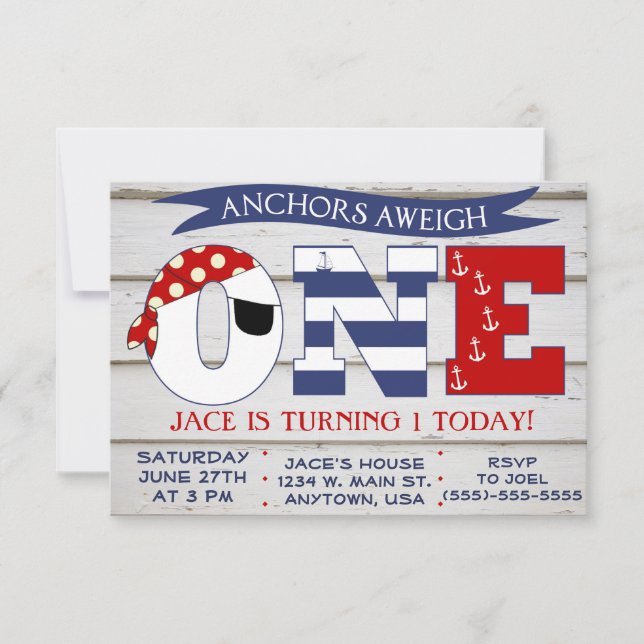 Anchors Aweigh 1ª invitación a cumplir 1 cumpleaño (Anverso)