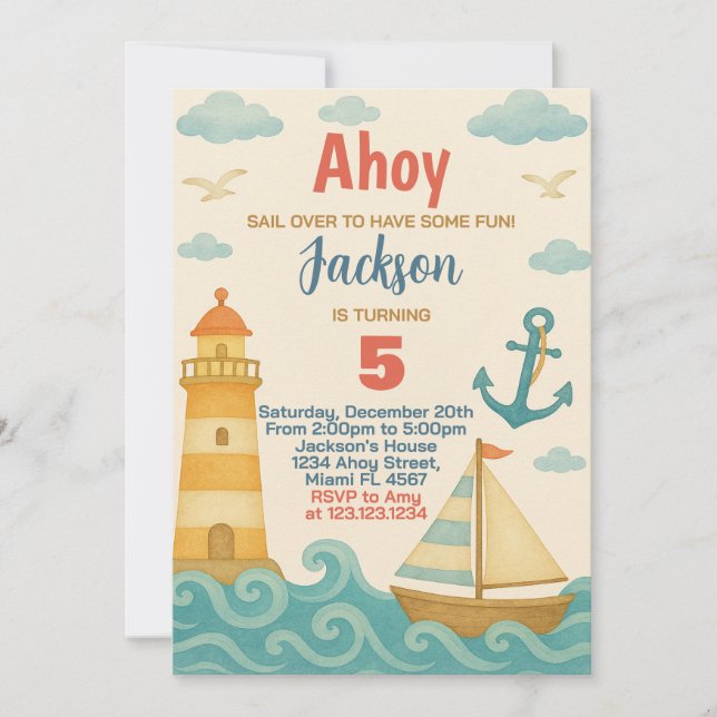 ¡Anchors Aweigh! Invitación Náutica de Cumpleaños (Anverso)