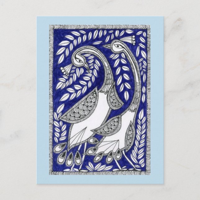 Anciana tarjeta postal azul Kalamkari (Anverso)