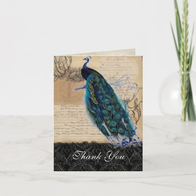 Ancient Peacock Vintage Wedding Gracias Notas (Anverso)