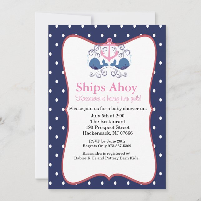 Ancla con ballenas para doble invitación Baby Show (Anverso)
