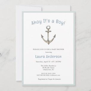 Ancla de acuarela Invitación de baby shower náutic