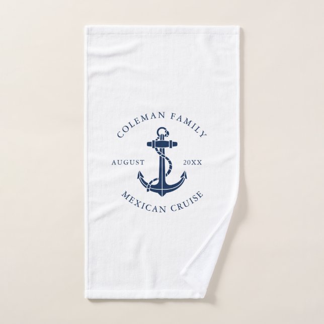 Ancla de barco azul marino personalizada (Toalla de mano)