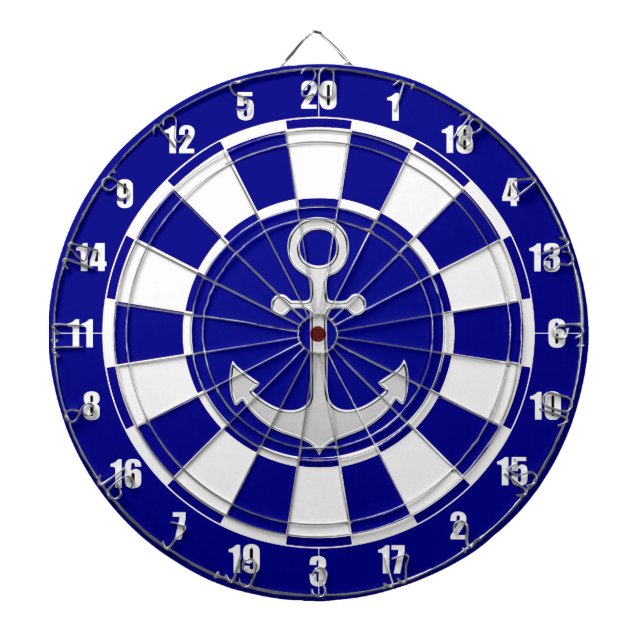 Ancla de plata sobre tablero de dardos azul marino (Frente)