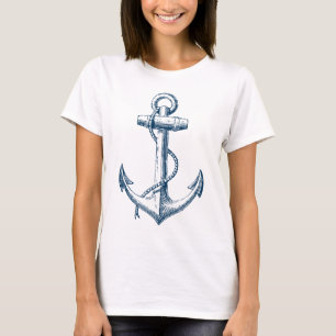 Ancla Gráfica Náutica T Camisa Tee Blanco Azul