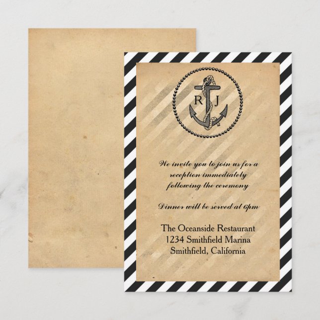 Ancla náutica antigua - Invitación de recepción (Anverso / Reverso)