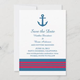 Ancla Náutica Azul Rojo Guardar la invitación de f