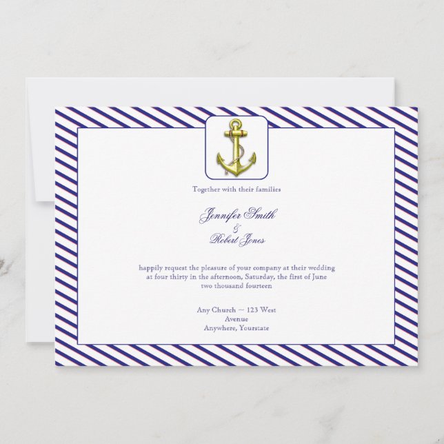 Ancla náutica en la invitación de la boda de la (Anverso)