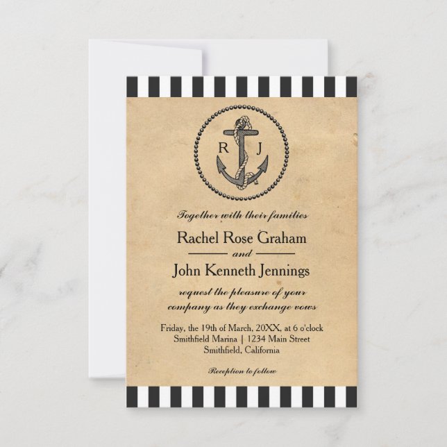 Ancla náutica vintage - Invitación de matrimonio 3 (Anverso)