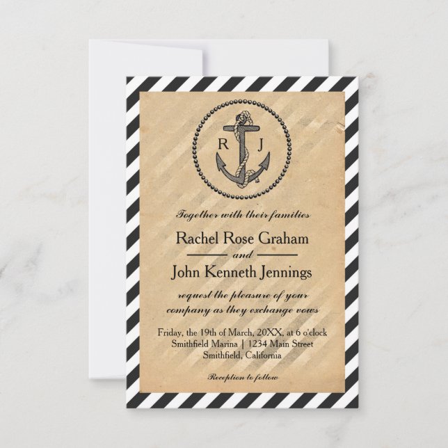 Ancla náutica vintage - Invitación de matrimonio 3 (Anverso)