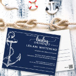 Ancla Nautical Baby Shower invita postal a la mari<br><div class="desc">Cartel de invitación a la ducha de bebé con ancla náutica.</div>