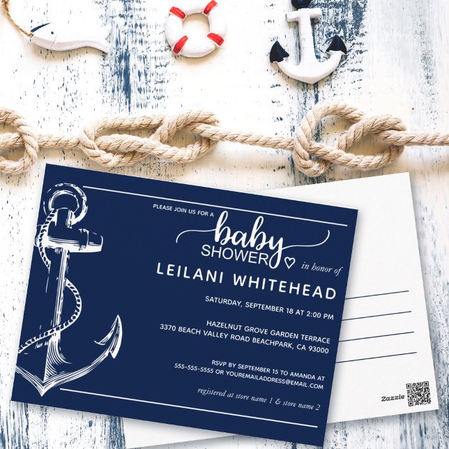 Ancla Nautical Baby Shower invita postal a la mari (Subido por el creador)