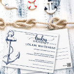 Ancla Nautical Baby Shower Invitar postal blanca<br><div class="desc">Cartel de invitación a la ducha de bebé con ancla náutica.</div>