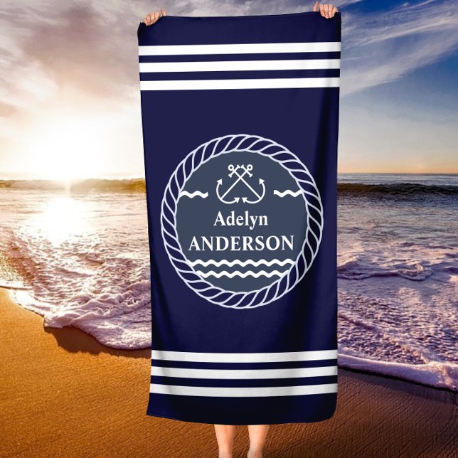 Ancla naval y toalla de playa personalizada Rope (Navy Anchor and Rope Personalized Beach Towel)