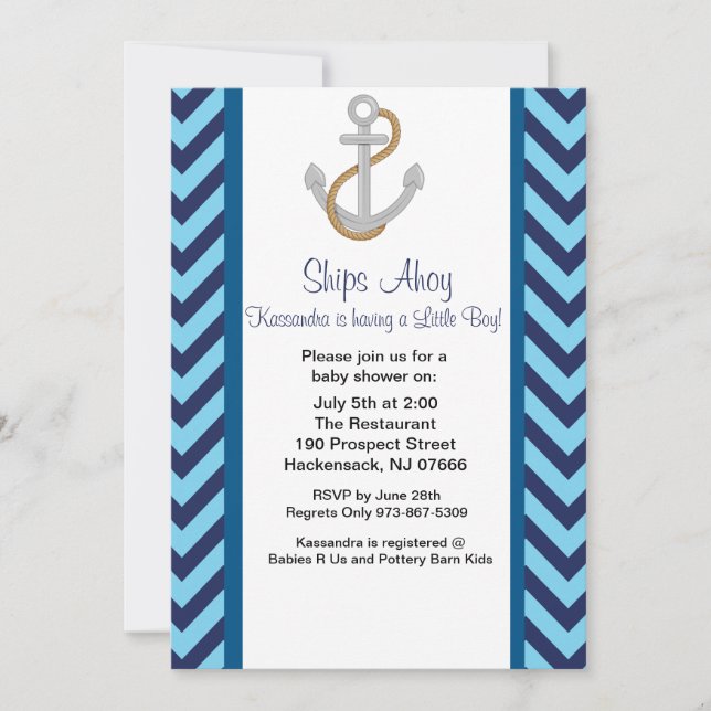 Ancladores lejos de la invitación de Baby Shower N (Anverso)