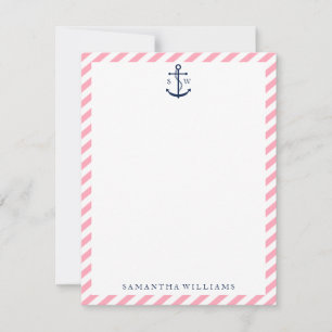 Anclaje azul en franjas rosas tarjetas monogramada