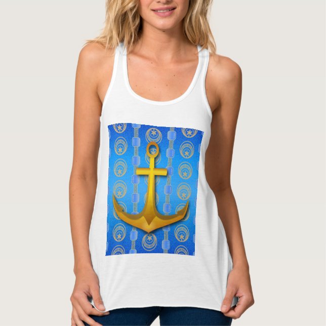 Anclaje de oro azul ceruleño Racerback Tank Top (Anverso)