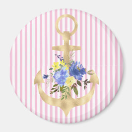 Anclaje de oro con imán de flores azules