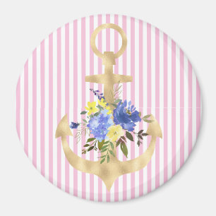 Anclaje de oro con imán de flores azules