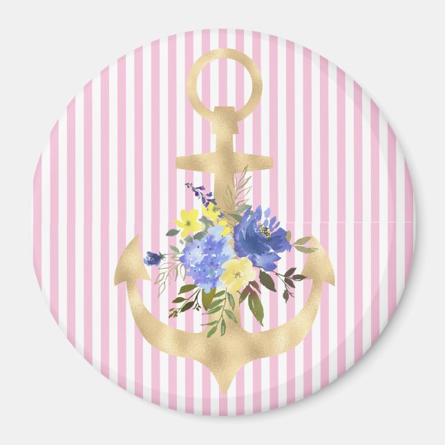 Anclaje de oro con imán de flores azules (Frente)