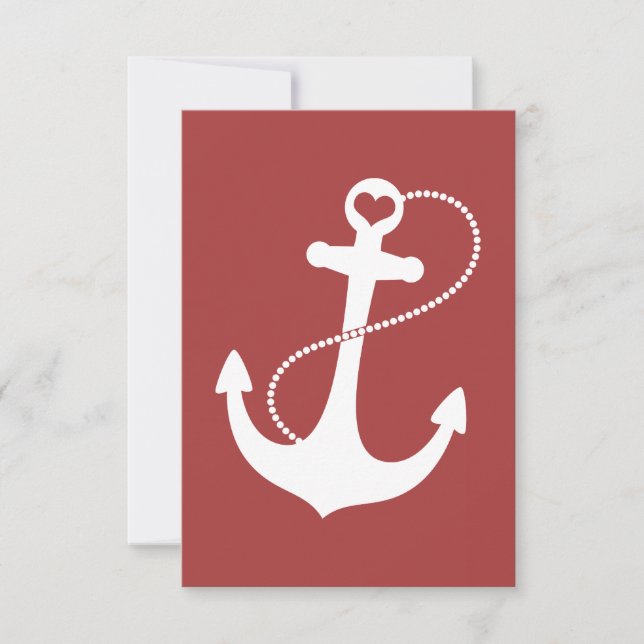 Anclaje del corazón rojo Boda náutica RSVP (Anverso)