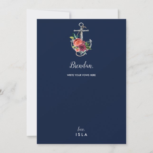 Anclaje floral | Tarjeta de votos de los Bodas de  (Anverso)